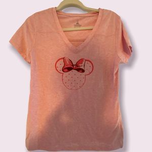 Disney Parks- Pink Minnie Mouse VNeck T-Shirt- Size Large